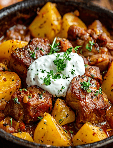 Тушеная свинина с картофелем и овощами