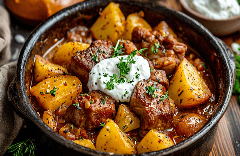 Тушеная свинина с картофелем и овощами
