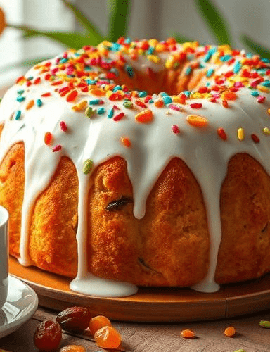 Кулич с глазурью изюмом и сухофруктами