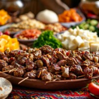 Блюда армянской кухни: лаваш шашлык, долма