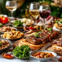 Грузинские блюда: хачапури, шашлык, сациви
