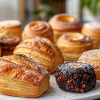 Вкусная выпечка на подносе